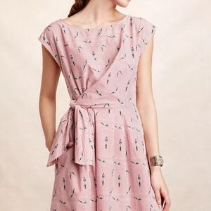 Retro Anthropologie Maeve Bathing Beauties Dress | Pink Cotton Wrap Size 2